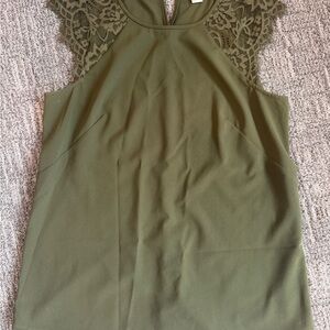 J.Crew Olive Green Sleeveless Top with Lace Detail